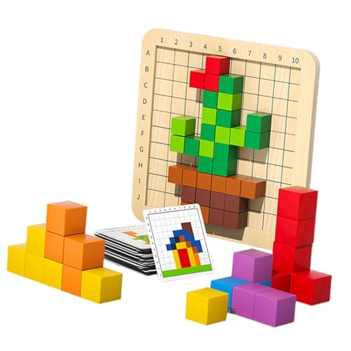 Harilla Bunte Würfel Holzbausteine Puzzle-Spiele Pädagogische Mathematik-Manipulative für Kleinkinder Baby Geburtstagsgeschenk Partygeschenke, mit 24 Karten von Harilla