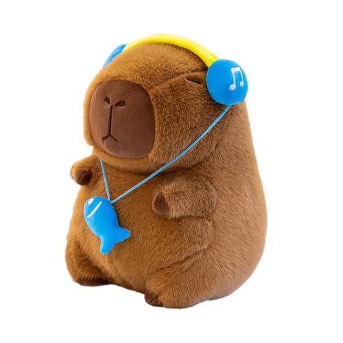 Harilla Capybara Plüsch Spielzeug Capybara Stofftier Spielzeug Plüsch Puppe Geschenk Geburtstag Geschenke Kinder mit Kleiner Dekoration Capybara Plushie, Kopfhörer Gesetzt von Harilla