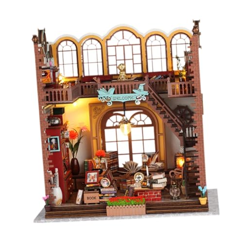 Harilla DIY-Holz-Miniatur-Puppenhaus-Kits, DIY-Bücherregal-Kits, Miniaturhaus mit Licht, Buchstützen-Ständer-Kits für Teenager, Kinder, Mädchen und Jungen von Harilla