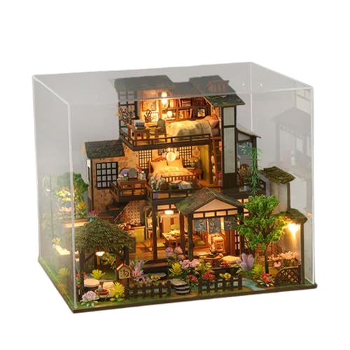 Harilla DIY-Miniatur-Puppenhaus aus Holz mit Möbeln mit staubdichter Abdeckung, Ornament, kreatives handgefertigtes Mini-Hausmodell für Jungen und Mädchen von Harilla