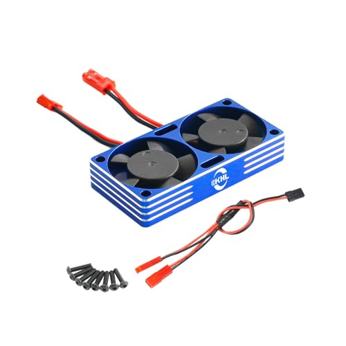 Harilla Doppelter RC-Motorkühllüfter, Ersatzteile ersetzen, Doppelter ESC-Lüfter aus Legierung für 1:8 1:10 1:7 Motor ESC RC Crawler Auto Ersatzteile, Blau von Harilla