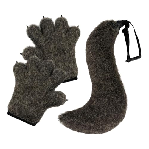 Harilla Halloween Wolfspfoten-Handschuhe und Schwanz-Set, Krallen und Schwanz-Set für Bühnen-Mottoparty, Schwarz von Harilla