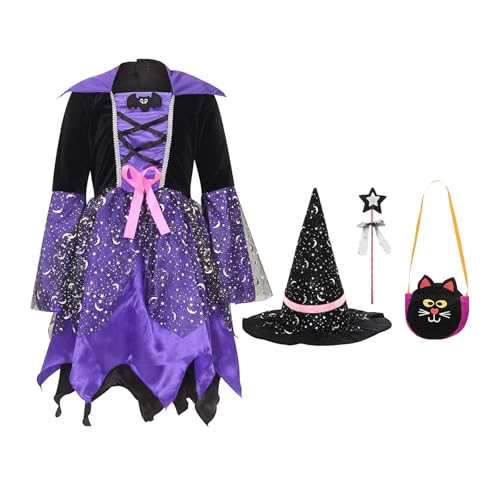 Harilla Hexenkostüm für Kinder, Kleid, Hexen-Outfit, Halloween-Kostüm, Polyester, atmungsaktiv, mit Hut für Fotografie, Kleidung, leicht, 66cm Kleid von Harilla