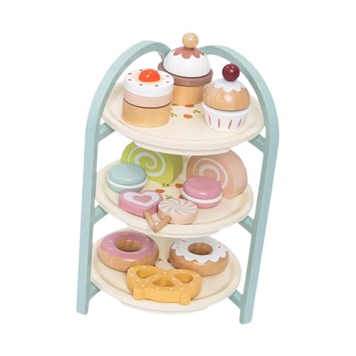 Harilla Holz-Dessert-Tortenständer mit Muffins, Kuchen, Donuts, Spielküchen-Zubehör-Set, Rollenspiel, Kinder-Teeparty-Set für Kleinkinder von Harilla