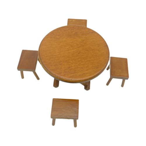 Harilla Holz-Esstisch-Stuhl-Modell-Set, 1:12, Rollenspielzeug, Simulations-Tisch-Stuhl-Modell-Set, Tisch und Stuhl für Feengarten-Dekoration, Kaffee von Harilla