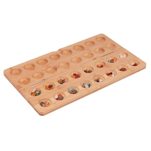 Harilla Holz-Familienspiele, zusammenklappbares Mancala-Brettspiel, Tischspiel, Reisespiel, klassisches 2-Spieler-Spiel mit 65 Steinen für Erwachsene, Kinder, von Harilla