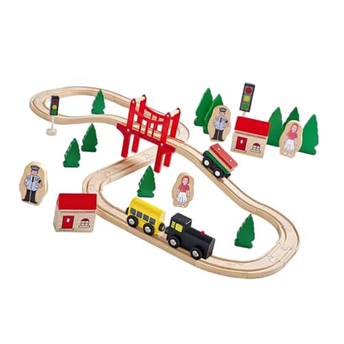 Harilla Holzeisenbahn-Set, Eisenbahn-Spielzeugset, Eisenbahnwaggon-Bauspielzeug, Vorschul-Lernspielzeug für Jungen und Mädchen ab 3 Jahren, Geschenke, 39 StÜcke von Harilla