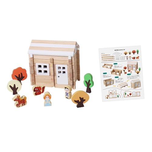 Harilla Holzhaus-Bausteine-Set, Stapelblock-Spielzeug, Kreativität, Montessori-Konstruktionsgebäude für Mann, Kinder, Jungen, Mädchen, 75 Stück von Harilla