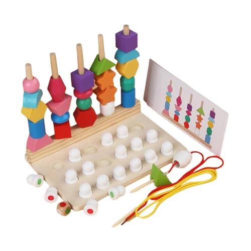 Harilla Holzperlen-Reihenfolge-Spielzeugset, passende Formen, Stapeler, Problemlösungsfähigkeiten, Montessori-Fädelspielzeug für Kinder im Alter von 2, 3, 4, von Harilla