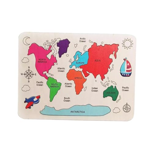 Harilla Holzpuzzle 7 Kontinente Puzzle Spielzeug Frühpädagogisches Holzweltpuzzle Geographiepuzzle Geburtstagsgeschenke für Jungen und Mädchen von Harilla