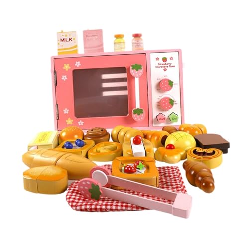 Harilla Holzspielzeug-Backofen-Spielset mit Brot-Lebensmittelspielzeug, Spielküchenzubehör, Rollenspielspielzeug für Kinder, Geburtstagsgeschenke von Harilla