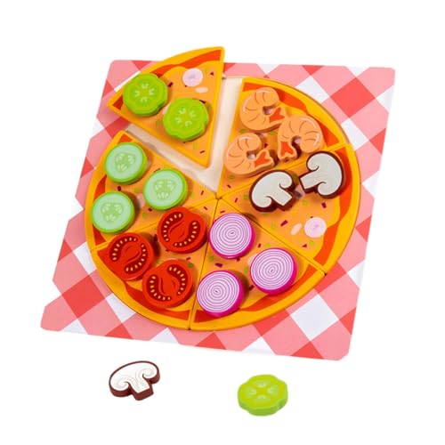 Harilla Holzspielzeug-Lebensmittelset, Lernspielzeug für die Vorschule, pädagogisch wertvoll, realistisches Rollenspiel für Kinder, Jungen und Mädchen, Pizza von Harilla