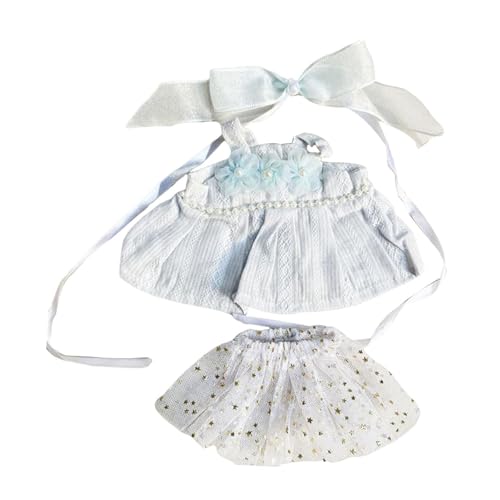 Harilla Hosenträgerrock für Plüschpuppen mit Haar-Accessoire, DIY-Kleidung, pädagogische Modekostüme, kurzer Rock, Ankleidekleid für 20-cm-Puppen, BLAU von Harilla