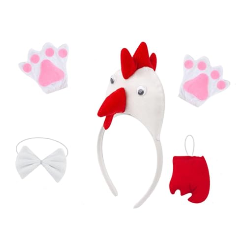 Harilla Huhn 3D Tierkostüm Küken Stirnband Fliege Schwanz Handschuhe Set für Cosplay Prop, Weiß von Harilla