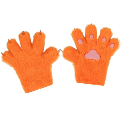 Harilla Kätzchenpfoten-Handschuhe, Plüsch-Fäustlinge für Rollenspiele, Bühnenauftritte, Maskerade, Orange von Harilla