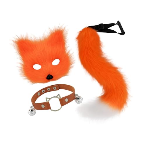 Harilla Katzen-Therian-Maske und Schwanz-Set, süße Cosplay-Requisiten für Halloween-Partys, Foto-Requisiten, Orange von Harilla