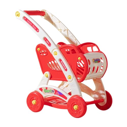 Harilla Kids Shopping Cart Spielzeug Rollenspiel Kinder lustige kleine Trolley -Set -Lebensmittelwagen Spielzeug für Kinder Alter 3, Rot von Harilla