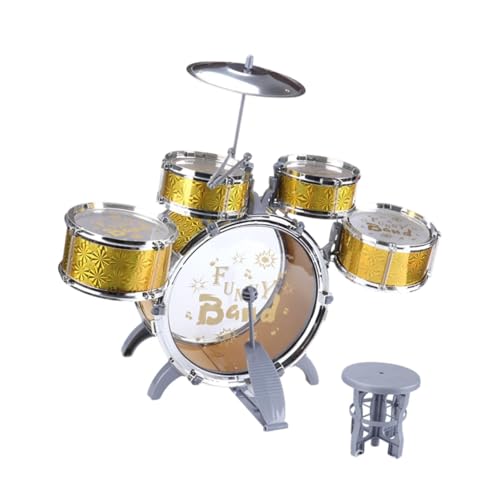 Harilla Kinder-Jazz-Schlagzeug, Bass-Drum-Kits, Musikalische Aufklärung, frühes Lernen, Schlaginstrument-Spielzeug für Konzertbühnenauftritte, Gold von Harilla