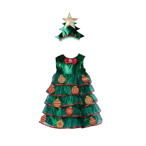 Harilla Kinder Weihnachtsbaum Kleid mit Hut Set Kostüm für Silvester Mottoparty, 100 cm von Harilla