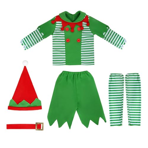 Harilla Kinder Weihnachtself Kostüm Set Weihnachtsoutfit für Party Bühnenauftritt Neujahr, L von Harilla