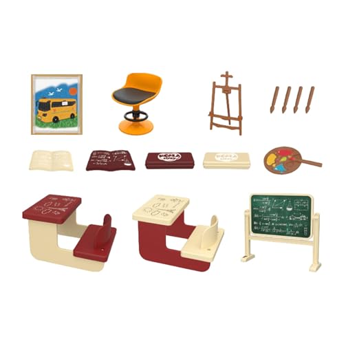 Harilla Klassenzimmer-Puppenhaus-Möbel, Miniatur-Bücher, Kinder-Puppenhaus-Spielset, Puppenhaus-Dekoration, Puppenhaus-Tafel, Klassenzimmer-Schreibtisch von Harilla