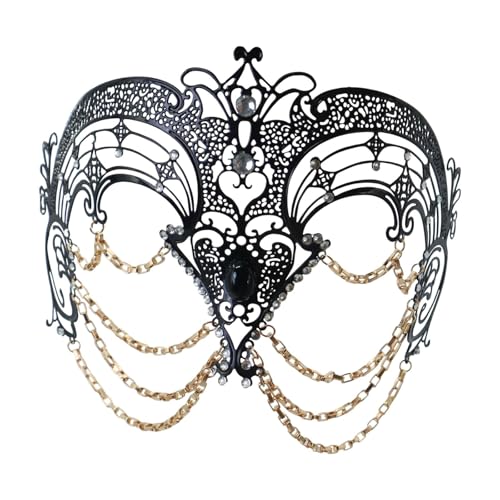 Harilla Maskerade-Maske, Kostümzubehör für Halloween, Ball, Nachtclub, Abend, Abschlussball, Schwarze Goldkette von Harilla