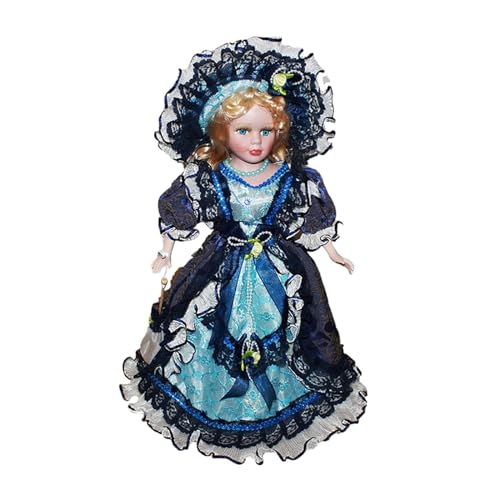 Harilla Miniatur-Porzellanfiguren, Frau, Keramikpuppe, Elegante, schöne 40 cm große Puppenhaus-Dame im Outfit für Puppenhaus-Dekoration, Dunkelblau von Harilla