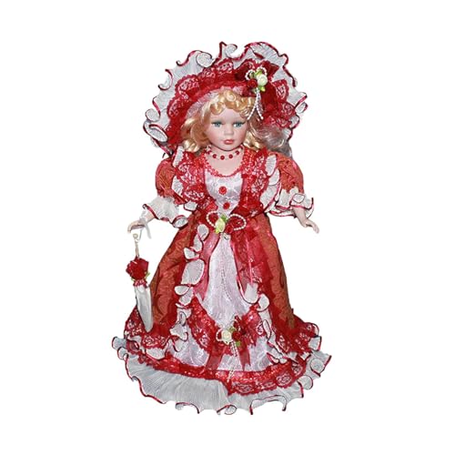 Harilla Miniatur-Porzellanfiguren, Frau, Keramikpuppe, Elegante, schöne 40 cm große Puppenhaus-Dame im Outfit für Puppenhaus-Dekoration, Rot von Harilla