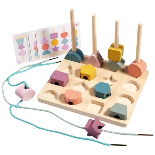 Harilla Montessori-Spielzeugset mit Holzperlen zum Sequenzieren, Stapelblöcke, Sortieren, Zuordnen von Formen, Stapeler für Kinder im Alter von 2, 3, 4 und 5 von Harilla