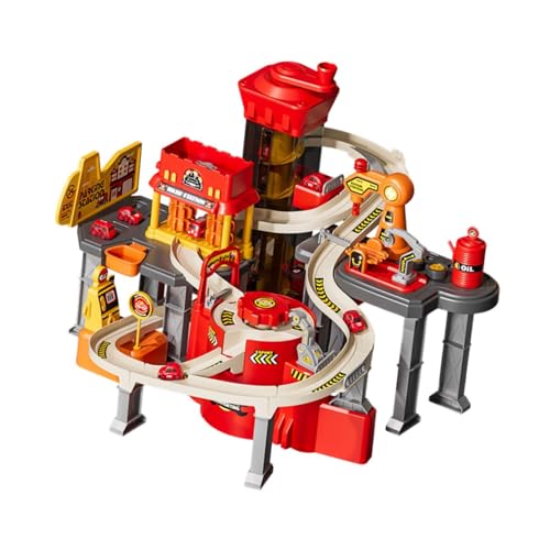 Harilla Parkhaus-Spielset, Rennstrecken-Rennauto-Spielzeug zusammenbauen, Party-Spielzeug, Kinder-Spielfahrzeuge, Rennstrecken-Auto-Spielzeug, für Kinder, Thema Feuerwehr von Harilla