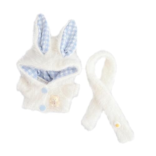 Harilla Plüsch-Puppenkleidung für 15–17 cm große Puppen, süß, Kapuzenpullover mit Schal, Stofftier-Kleidung, stilvolles weiches Puppenkostüm, Puppen-Outfit , Weiß von Harilla