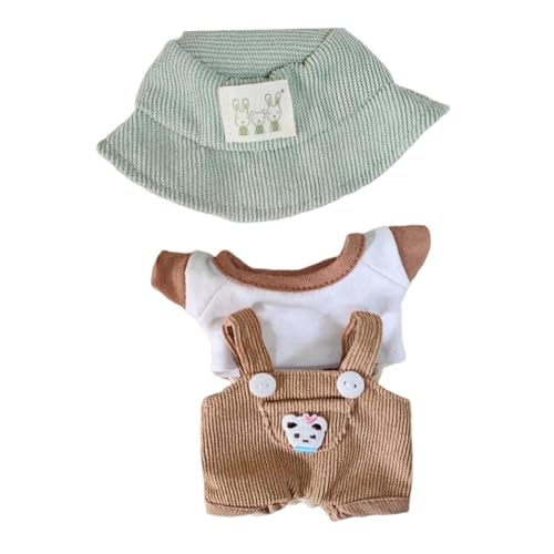 Harilla Plüschpuppenkleidung, Puppen-T-Shirt und Overall, DIY, Mode mit Hut, weiches Plüschpuppenzubehör, Kuscheltierkleidung, Cartoon, Grüner Hut von Harilla