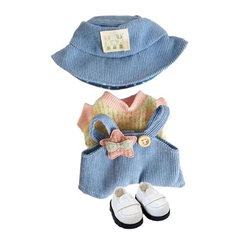 Harilla Plüschpuppenkleidung für 15 cm große Kuscheltiere, Accessoires, modisches, weiches Plüschpuppenzubehör, Puppen-T-Shirt und Cartoon-Overall, Blauer Hut von Harilla