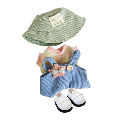 Harilla Plüschpuppenkleidung für 15 cm große Kuscheltiere, Accessoires, modisches, weiches Plüschpuppenzubehör, Puppen-T-Shirt und Cartoon-Overall, Grüner Hut von Harilla