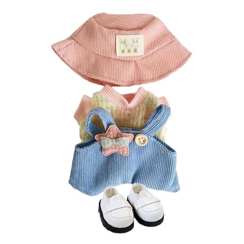 Harilla Plüschpuppenkleidung für 15 cm große Kuscheltiere, Accessoires, modisches, weiches Plüschpuppenzubehör, Puppen-T-Shirt und Cartoon-Overall, Rosa Hut von Harilla