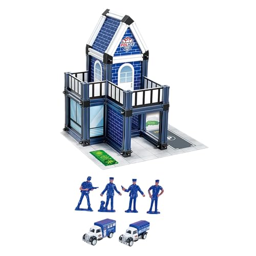 Harilla Polizeistation Bausatz Polizeiauto Spielzeug Architektur Gebäude Modell DIY Zusammenbau für Modelleisenbahn Layout Landschaftslayout, 95 STÜCKE von Harilla