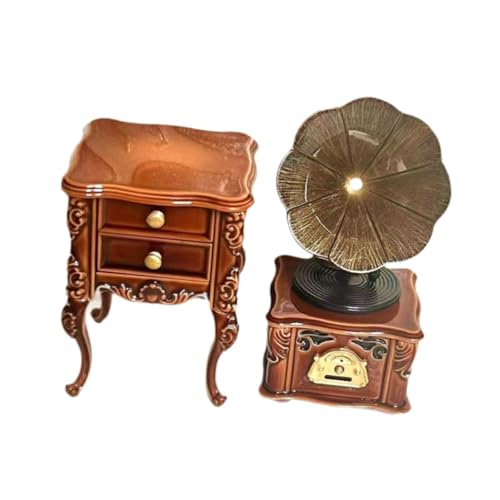 Harilla Puppenhaus Miniatur Grammophon, Plattenspieler, 1:12 mit Schrank Vintage Mini Phonograph für Mikro Landschaft Dekor Zubehör von Harilla