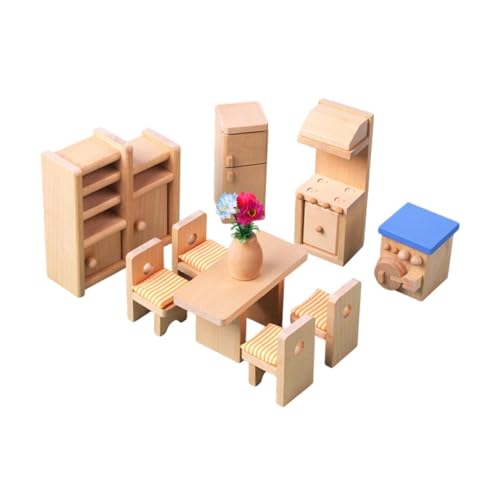 Harilla Puppenhaus-Miniaturmöbel-Set aus Holz, Hobby-Basteln, Kinderspielzeug, Spielhausbedarf, Miniaturmöbel-Spielzeug für Jungen und Kinder, Esszimmer von Harilla