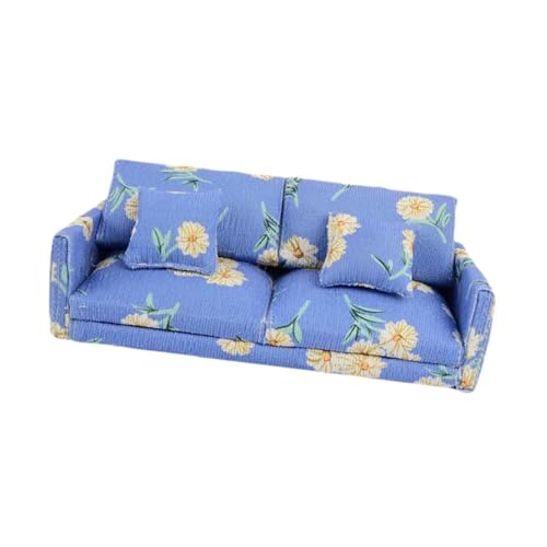 Harilla Puppenhaus-Sofa, Puppenhausmöbel, 1:12, Simulation, Mini-Loveseat-Sofa, Puppenhauszubehör für Puppenhaus-Wohnzimmerdekor, BLAU von Harilla