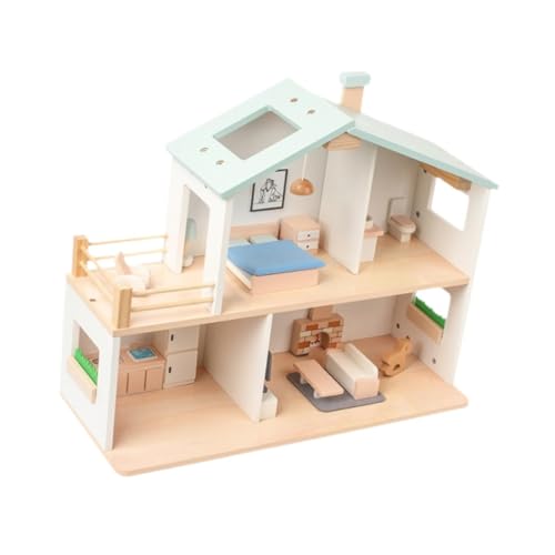 Harilla Puppenhaus aus Holz, Miniaturhaus, 2-stöckig, ohne Figuren, Rollenspiel, Haus im europäischen Stil, Puppenhausspielzeug für Kinder ab 3 Jahren von Harilla