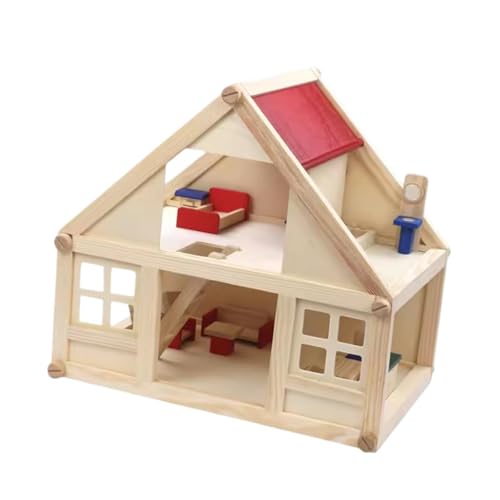 Harilla Puppenhaus aus Holz für Kinder, DIY-, Spielzeug, 2-stöckiges Familienpuppenhaus, Geschenkspielzeug, Kindergarten, Rollenspielspielzeug für von Harilla