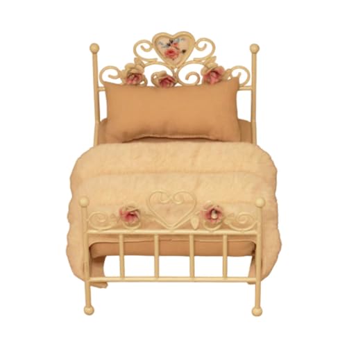 Harilla Puppenhausbett Im Maßstab 1:12, Einzelbett, Modelleisen, Winzige Szenendekoration, Schlafzimmer, Mikroszene, Ornament, Miniatur Puppenhausmöbel, Weiß von Harilla