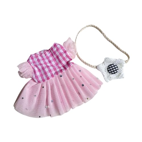 Harilla Puppenkleid 20cm Puppenkleidung Mädchen Geschenk Mode Kinderspielzeug Partygeschenk Anzieh Plüsch Puppenzubehör Kostüme Puppenkleidung, Rosa Kariert von Harilla