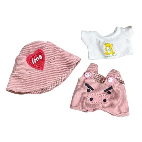 Harilla Puppenkleidung für 15 cm große Plüschpuppen, Cartoon-Foto-Requisiten, Mütze mit rotem Herzmuster, Puppenhosen-Set, Kuscheltier-Zubehör (Pink) von Harilla