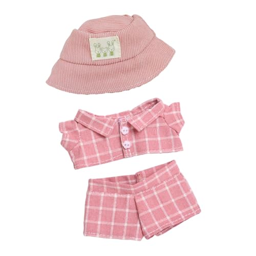 Harilla Puppenkleidungsset, weiches Plüschtier, rosa Karierter Anzug, süße stylische Kostüme, kleine Puppenoutfits für 17 cm große Puppen, mit Rosa Hut von Harilla