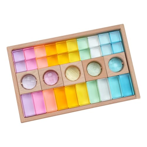 Harilla Regenbogen-Bausteine-Set, Acrylwürfel, pädagogisches transparentes Baustein-Set für Kinder, Stapelspielzeug für Kleinkinder von Harilla