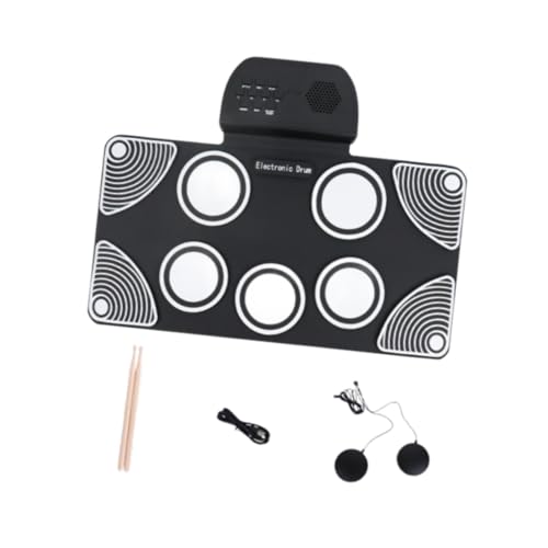 Harilla Roll-up-Drum-Set Elektronische Trommel Eingebauter Lautsprecher Geschenke Musikinstrument Tragbares praktisches Zubehör -Drum-Kits, Schwarz Und Weiß von Harilla