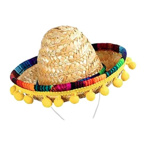 Harilla Sombrero-Hut, Party-Kostüm, praktisch, stilvoll, Party-Zubehör, Mini-Hut, Stirnband, Mini-Sombrero-Zylinder für Halloween, Gelbe Bälle, Beiger Hut von Harilla