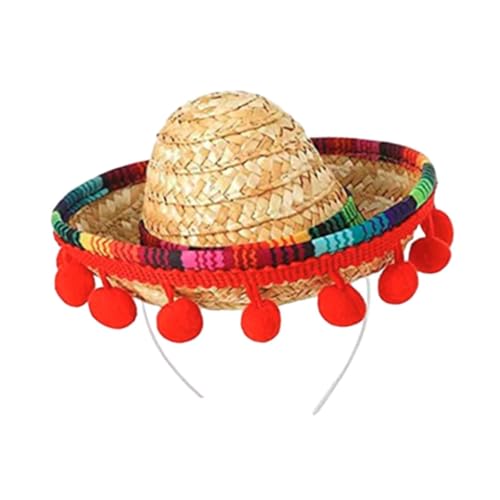 Harilla Sombrero-Hut, Party-Kostüm, praktisch, stilvoll, Party-Zubehör, Mini-Hut, Stirnband, Mini-Sombrero-Zylinder für Halloween, Rote Bälle, Beiger Hut von Harilla