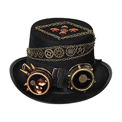 Harilla Steampunk Zylinder Halloween Hut Unisex Gothic Schwarz Fedora Hut Steampunk Hut für Maskerade Festival Kostüm Parade Kostümzubehör, 60-61cm von Harilla